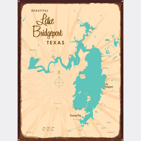Lake Bridgeport Texas, Rustic Metal Sign Map Art