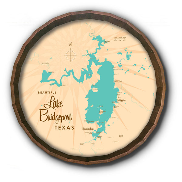 Lake Bridgeport Texas, Barrel End Map Art