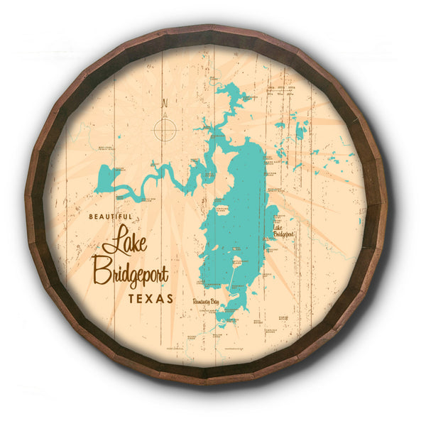 Lake Bridgeport Texas, Rustic Barrel End Map Art