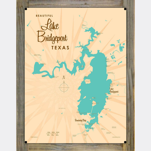 Lake Bridgeport Texas, Wood-Mounted Metal Sign Map Art