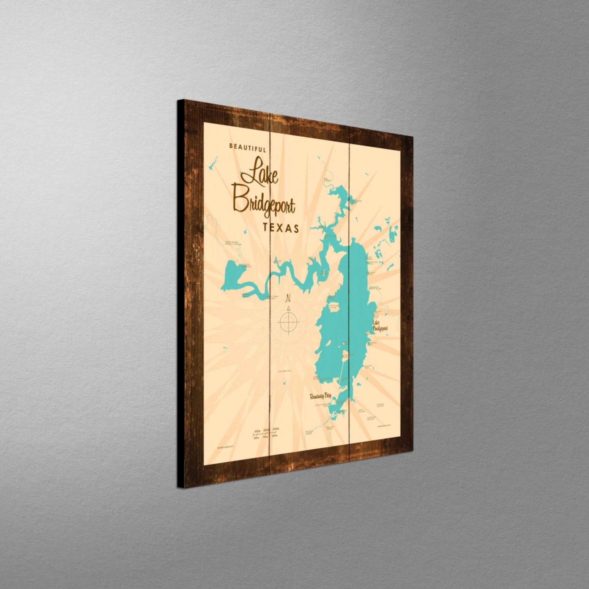 Lake Bridgeport Texas, Rustic Wood Sign Map Art