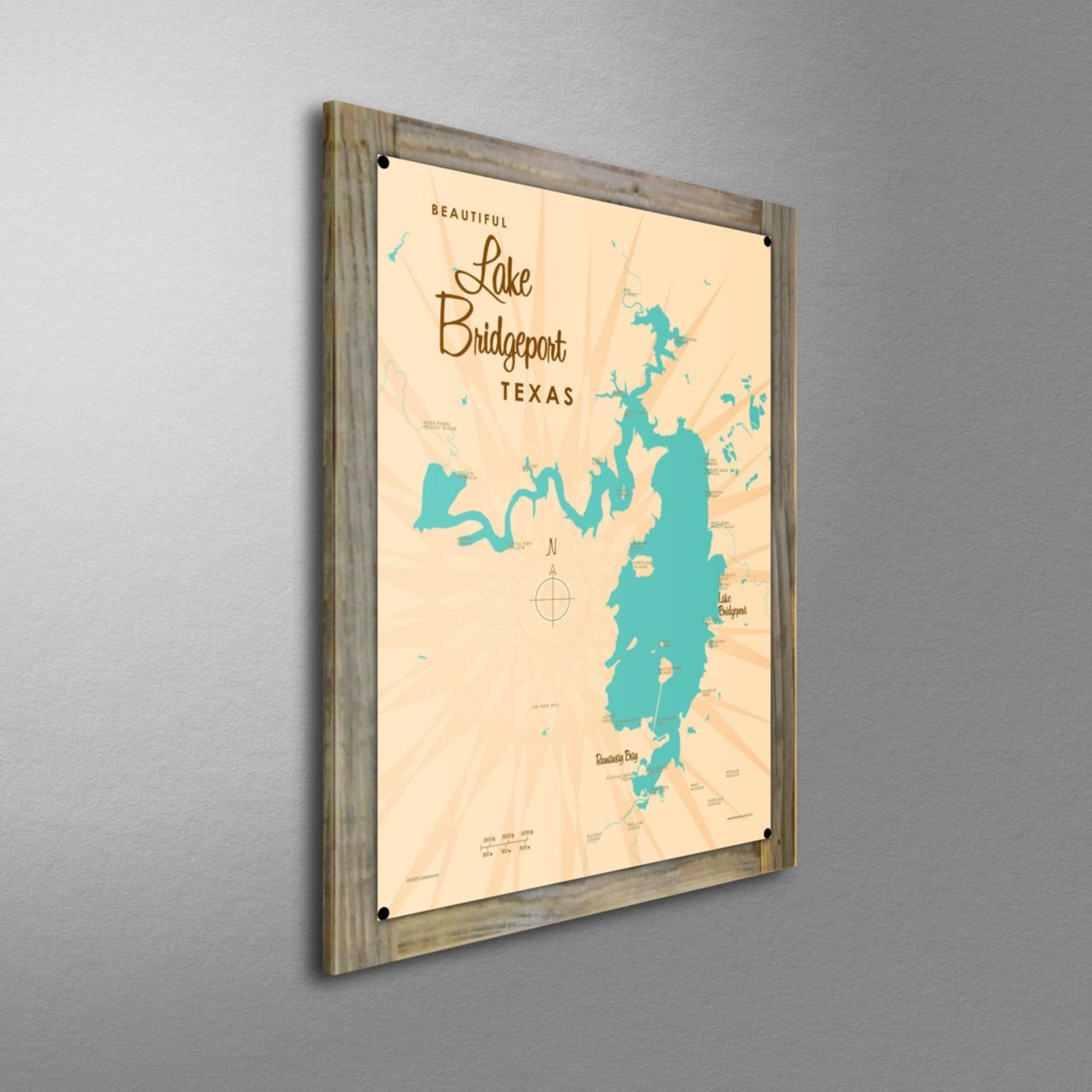 Lake Bridgeport Texas, Wood-Mounted Metal Sign Map Art