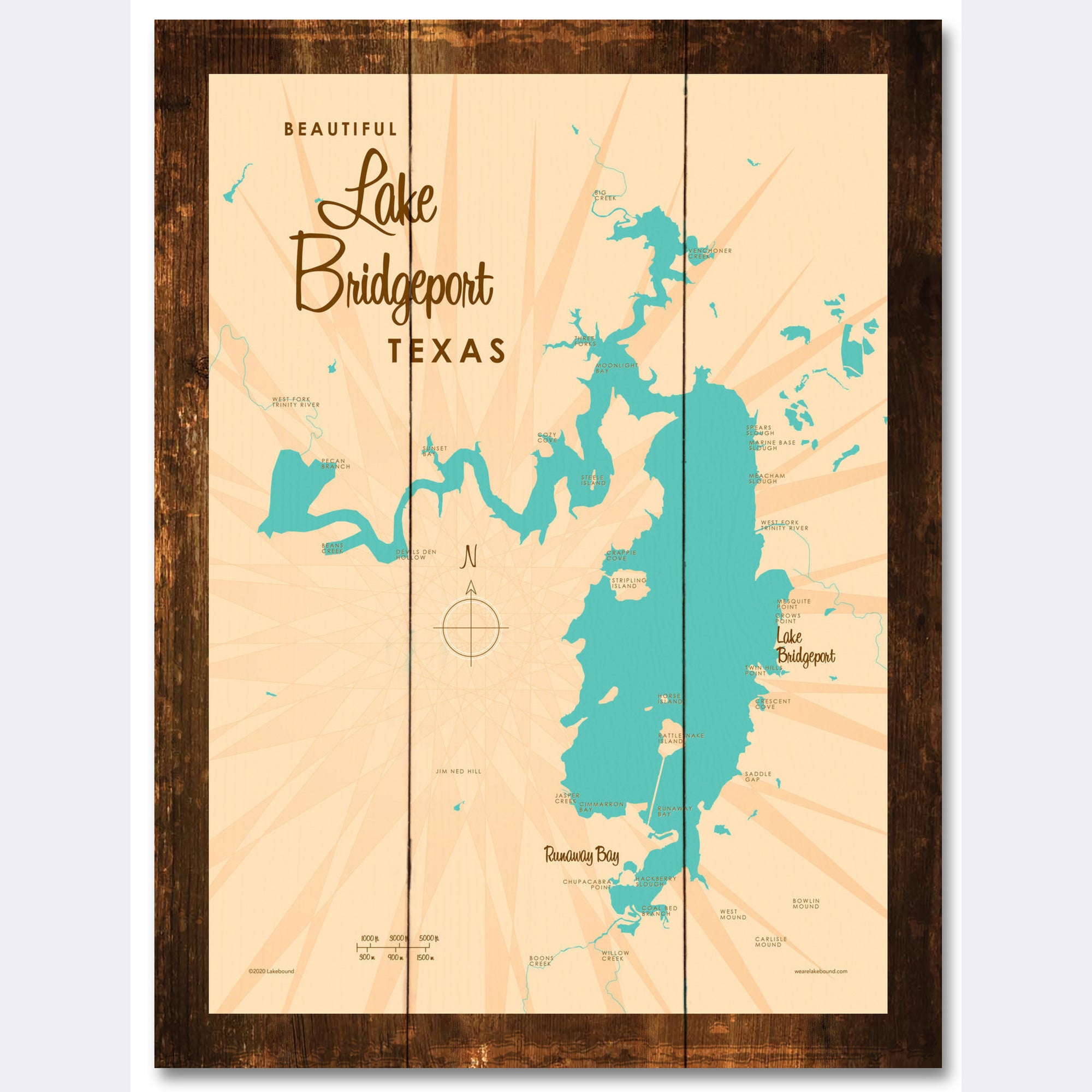 Lake Bridgeport Texas, Rustic Wood Sign Map Art