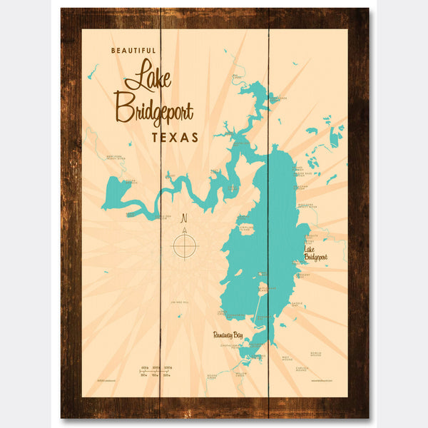 Lake Bridgeport Texas, Rustic Wood Sign Map Art