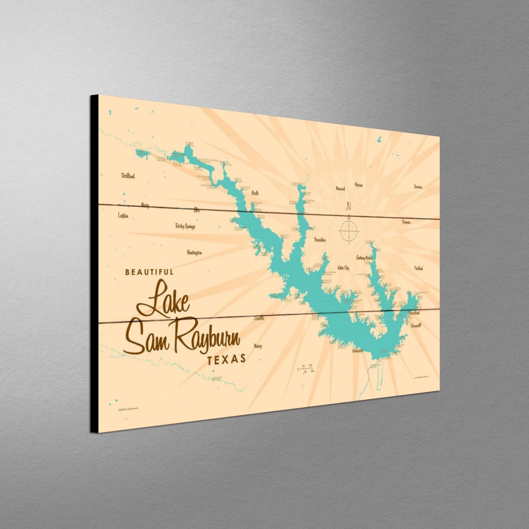 Lake Sam Rayburn Texas, Wood Sign Map Art