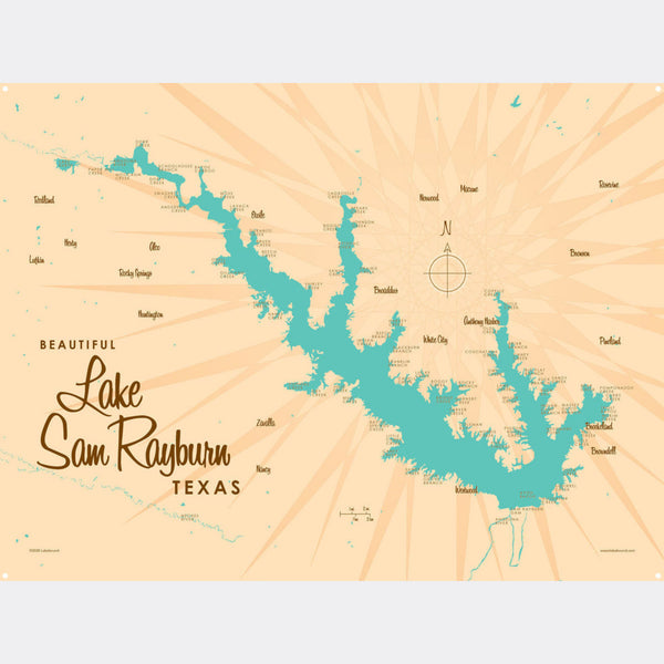 Lake Sam Rayburn Texas, Metal Sign Map Art