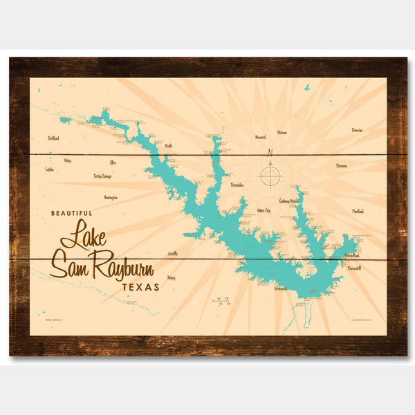 Lake Sam Rayburn Texas, Rustic Wood Sign Map Art