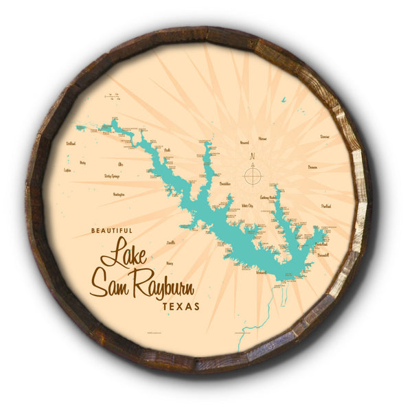 Lake Sam Rayburn Texas, Barrel End Map Art