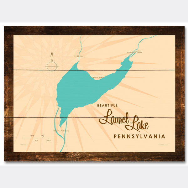 Laurel Lake Pennsylvania, Rustic Wood Sign Map Art