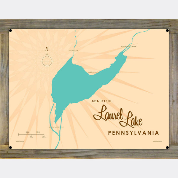 Laurel Lake Pennsylvania, Wood-Mounted Metal Sign Map Art