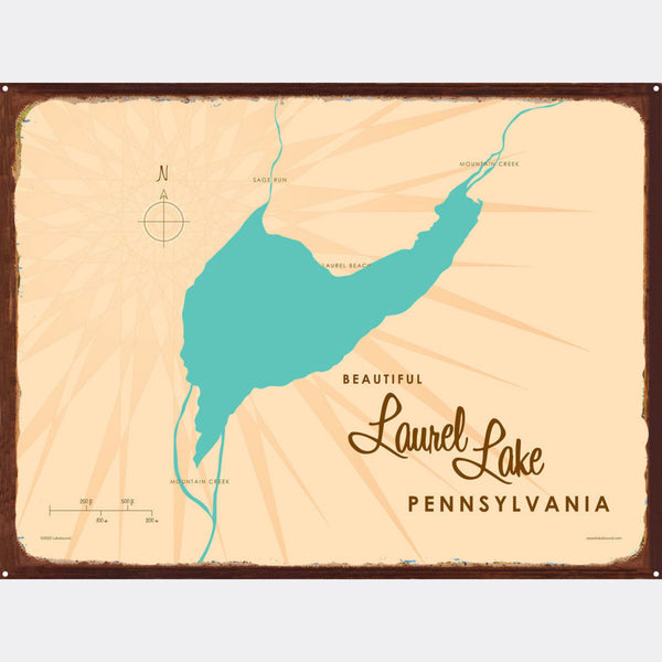 Laurel Lake Pennsylvania, Rustic Metal Sign Map Art