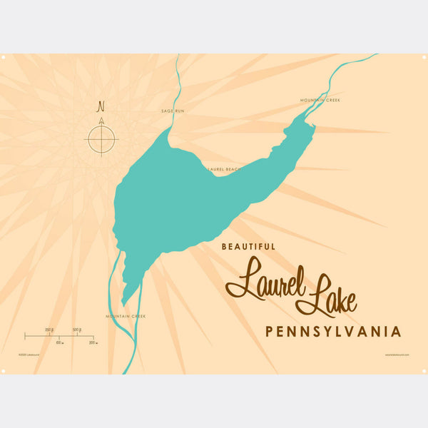 Laurel Lake Pennsylvania, Metal Sign Map Art
