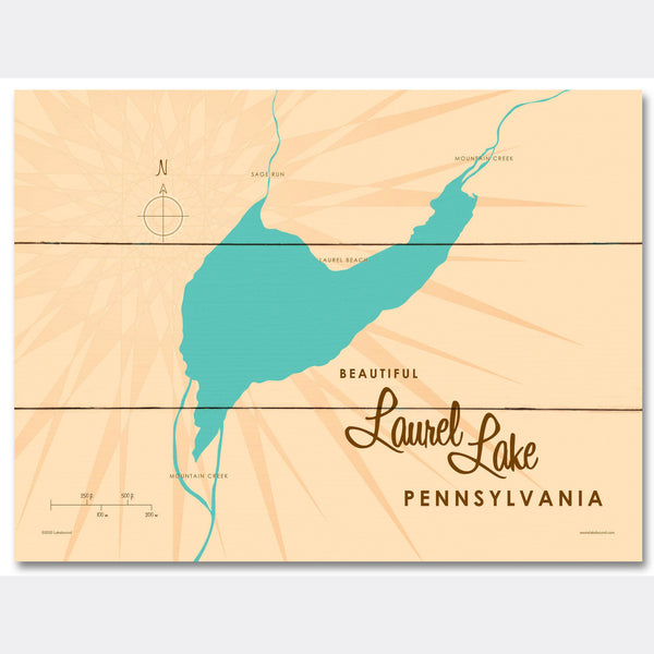 Laurel Lake Pennsylvania, Wood Sign Map Art