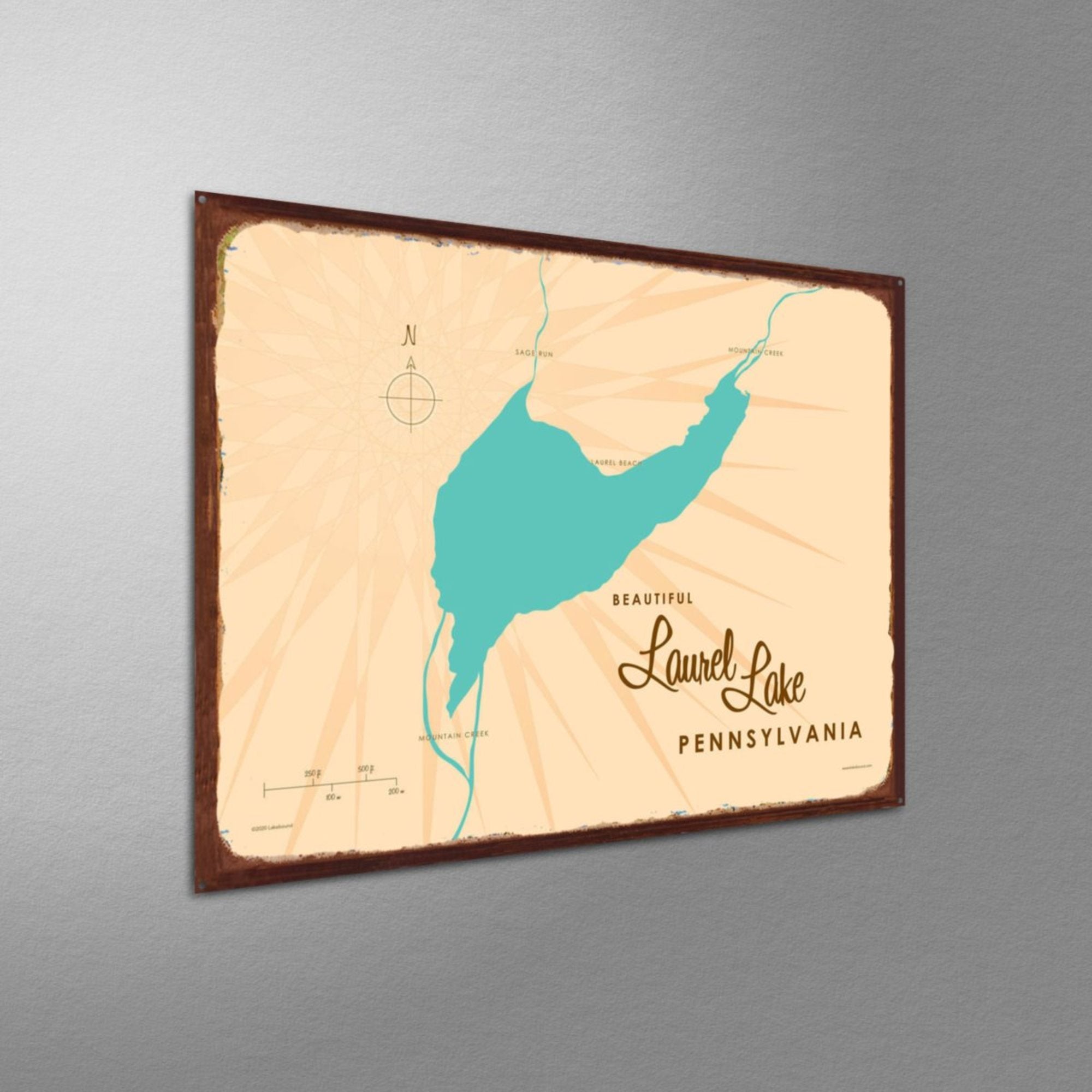 Laurel Lake Pennsylvania, Rustic Metal Sign Map Art