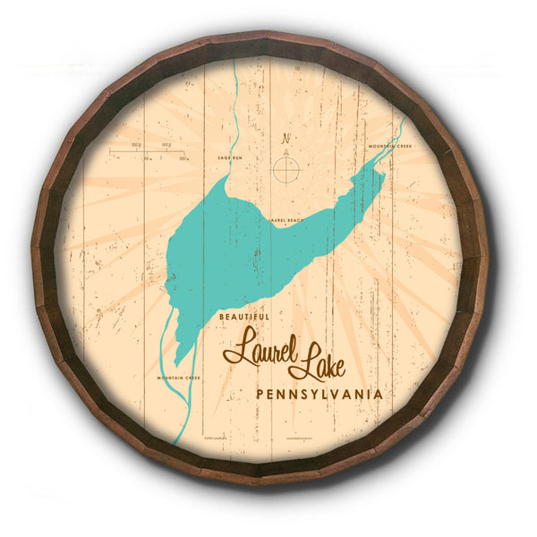 Laurel Lake Pennsylvania, Rustic Barrel End Map Art