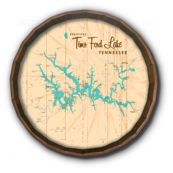Tims Ford Lake Tennessee, Rustic Barrel End Map Art