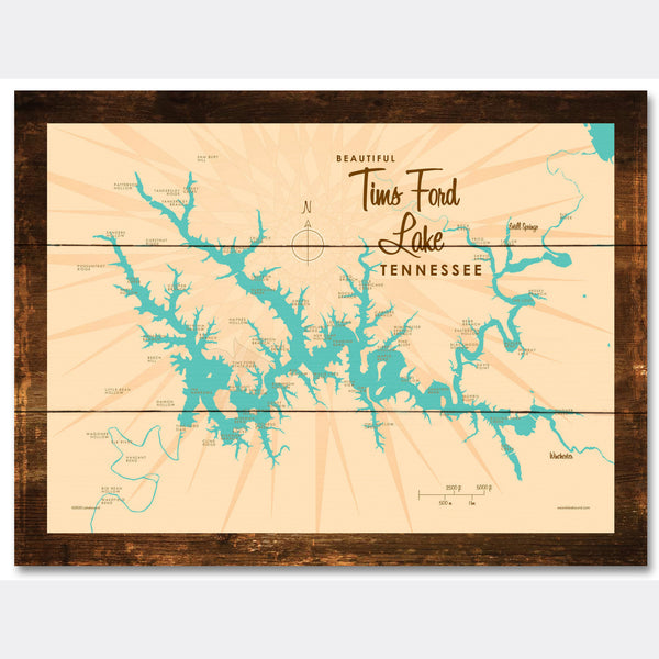 Tims Ford Lake Tennessee, Rustic Wood Sign Map Art