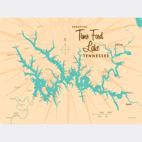 Tims Ford Lake Tennessee, Metal Sign Map Art