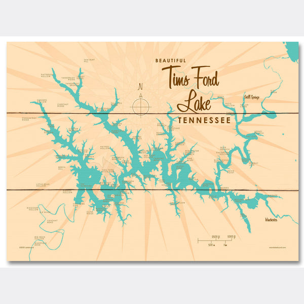 Tims Ford Lake Tennessee, Wood Sign Map Art