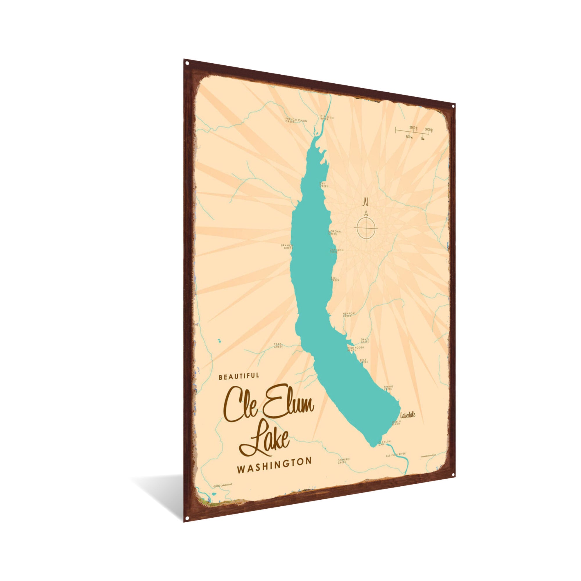 Cle Elum Lake Washington, Rustic Metal Sign Map Art