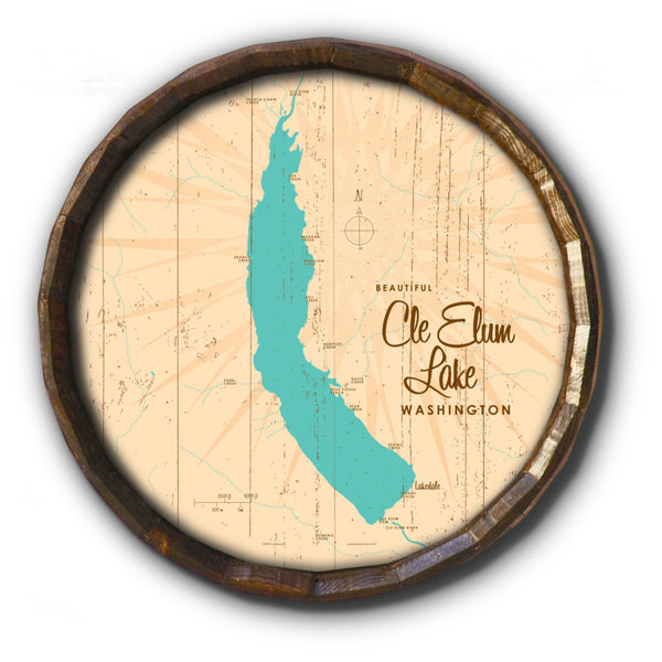 Cle Elum Lake Washington, Rustic Barrel End Map Art