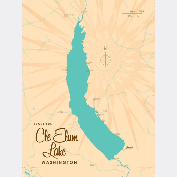 Cle Elum Lake Washington, Metal Sign Map Art