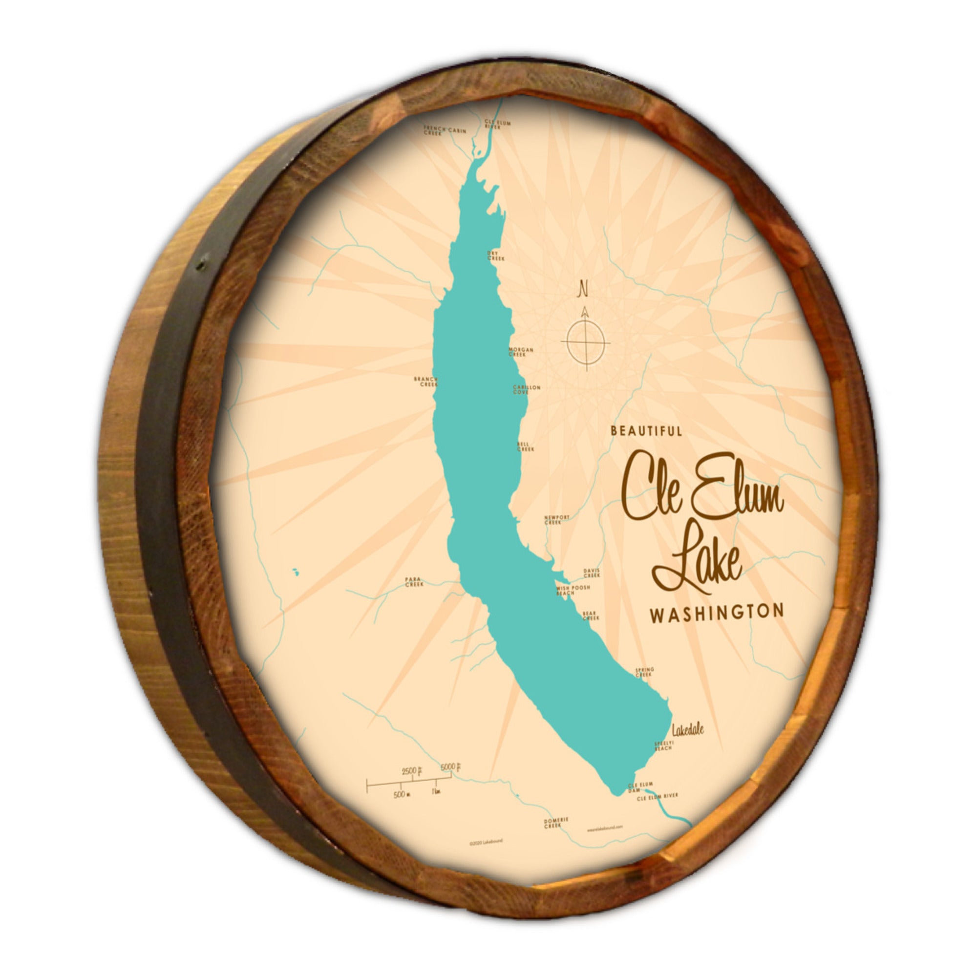 Cle Elum Lake Washington, Barrel End Map Art