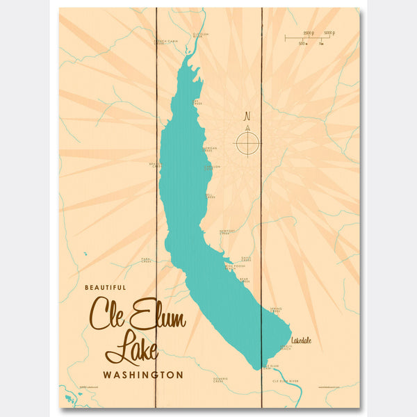 Cle Elum Lake Washington, Wood Sign Map Art