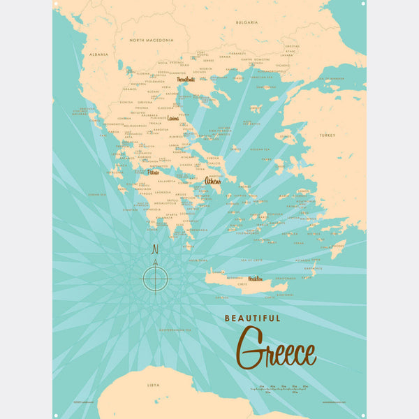 Greece, Metal Sign Map Art