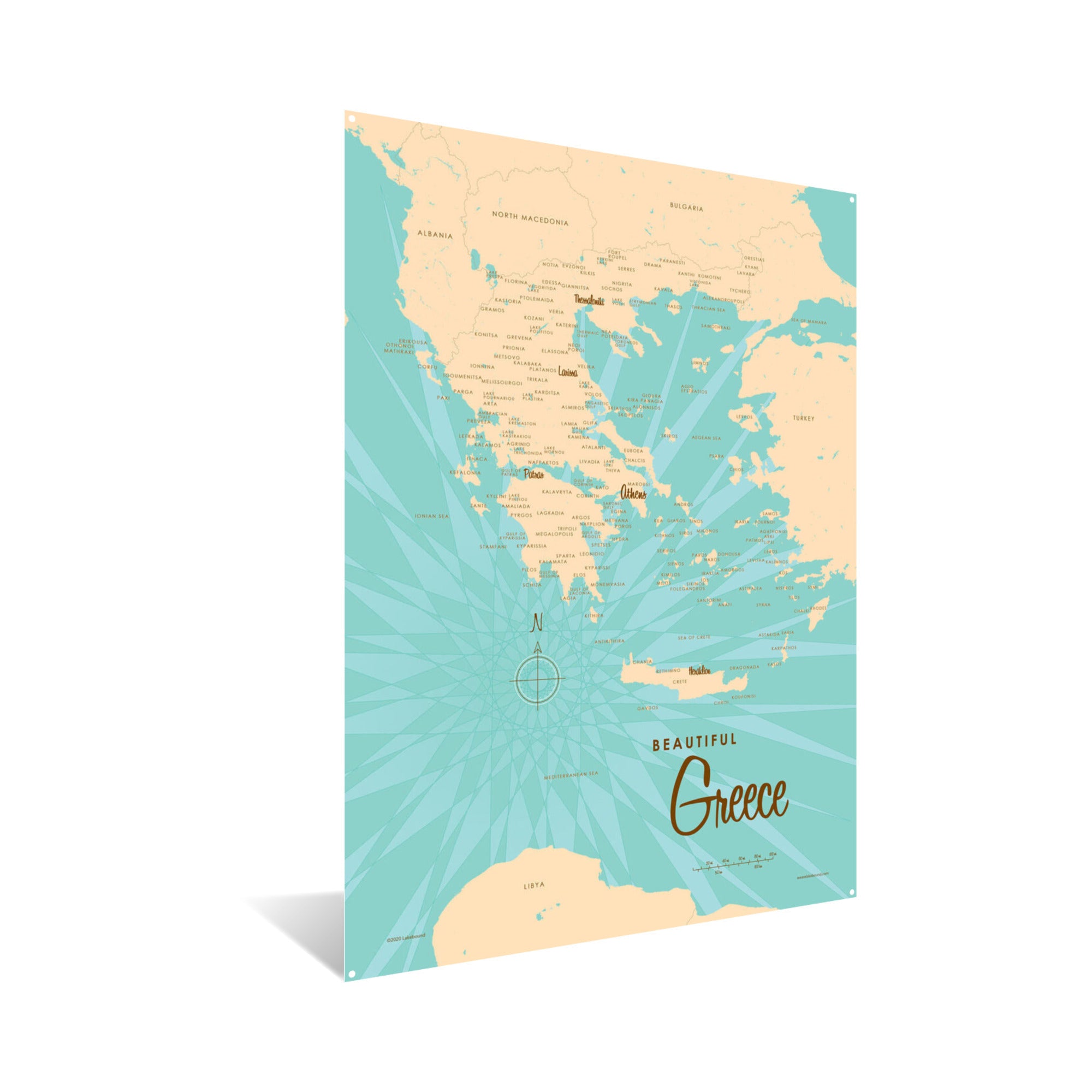 Greece, Metal Sign Map Art