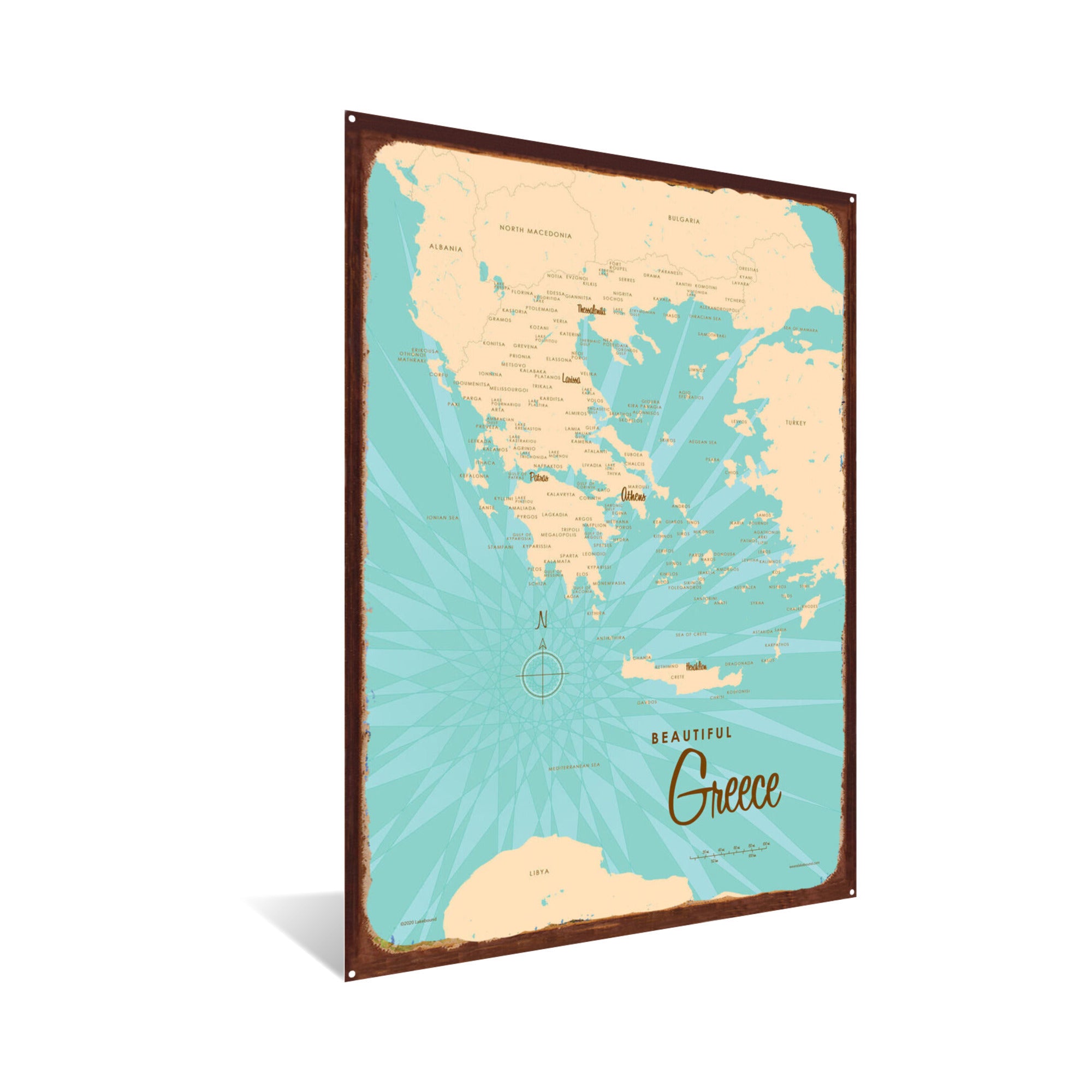 Greece, Rustic Metal Sign Map Art