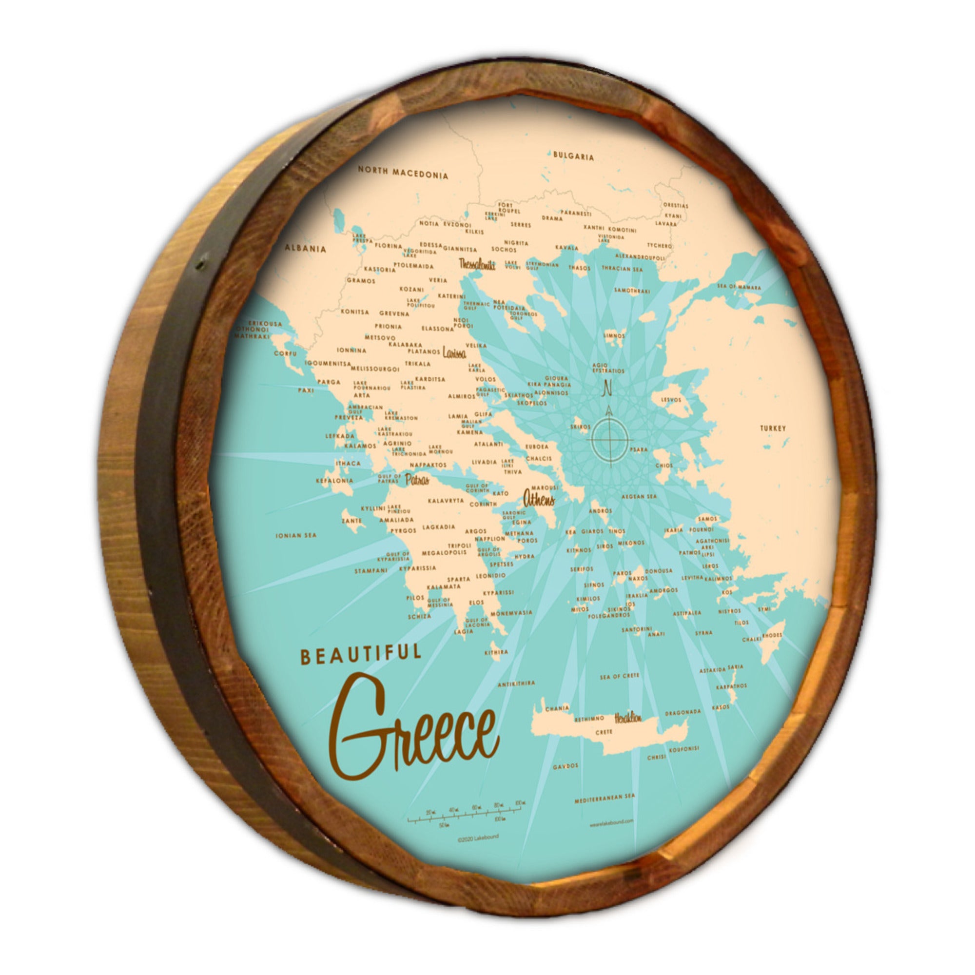 Greece, Barrel End Map Art