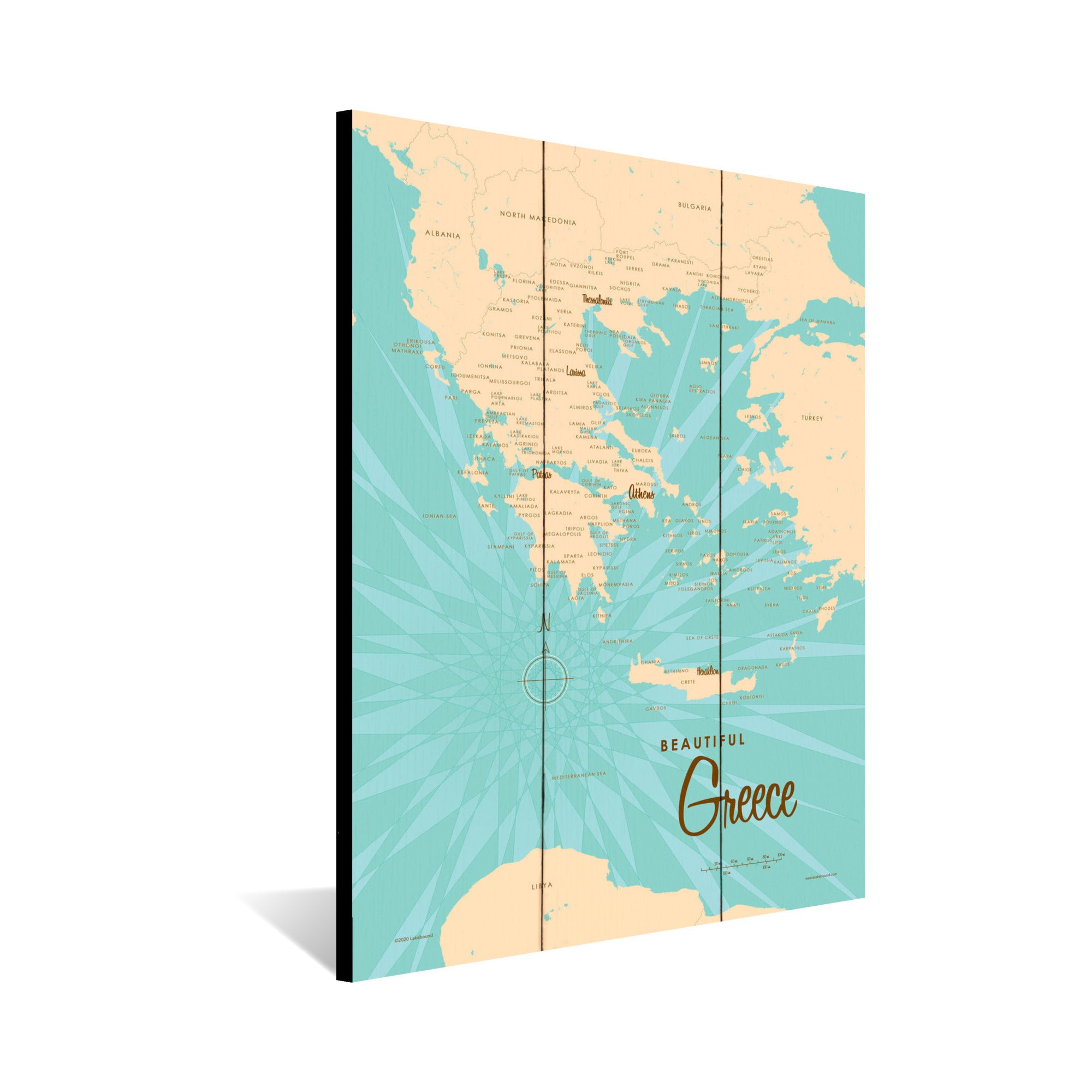 Greece, Wood Sign Map Art