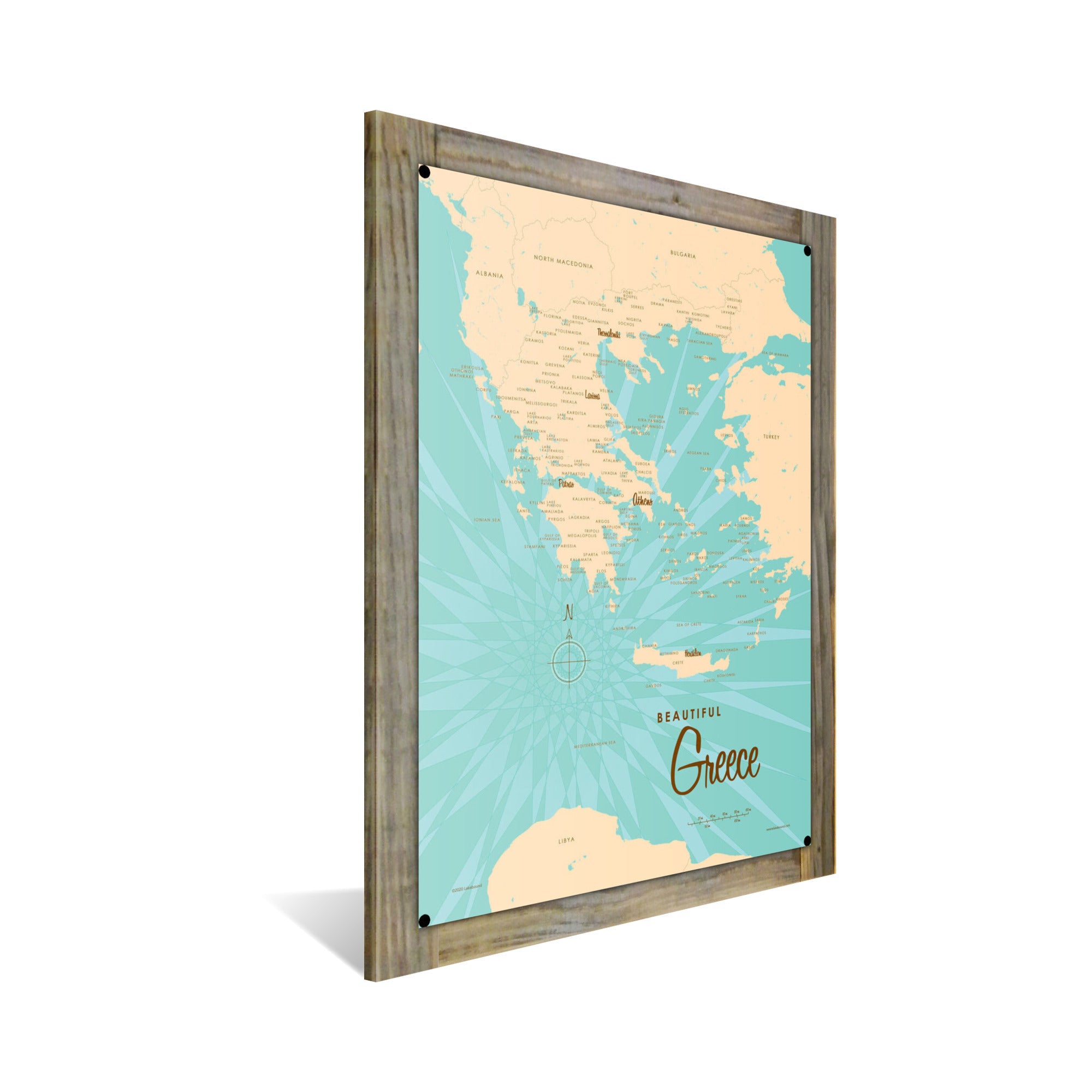 Greece, Wood-Mounted Metal Sign Map Art