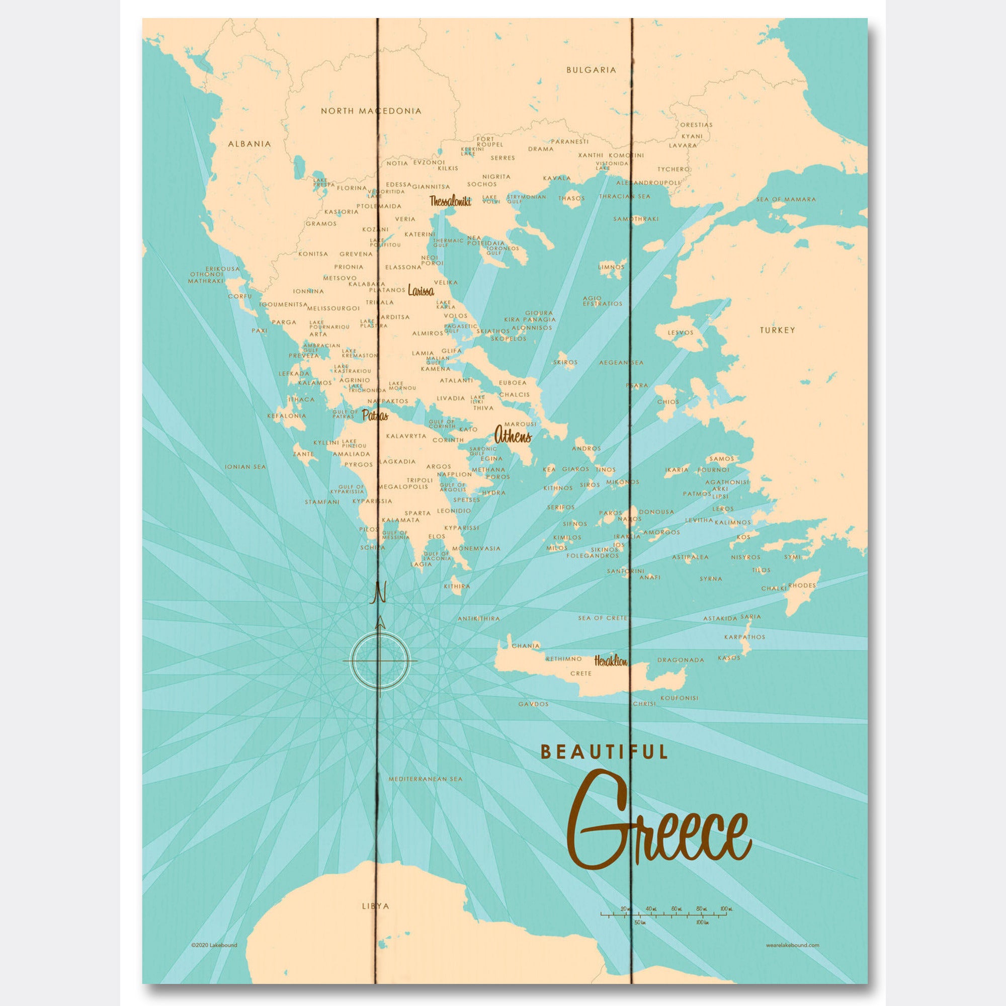 Greece, Wood Sign Map Art
