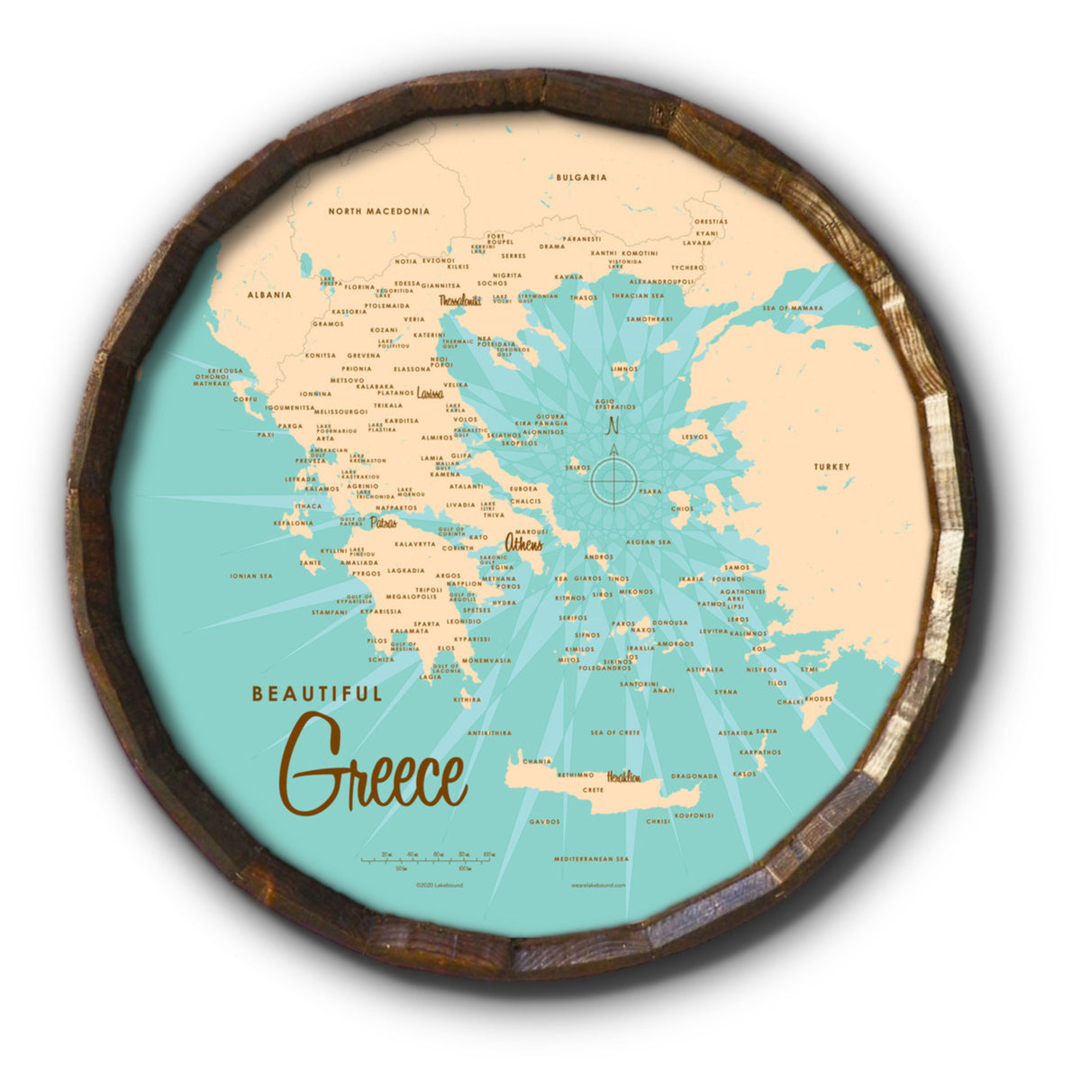 Greece, Barrel End Map Art – Lakebound®