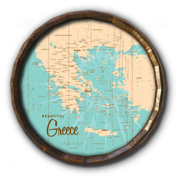 Greece, Rustic Barrel End Map Art