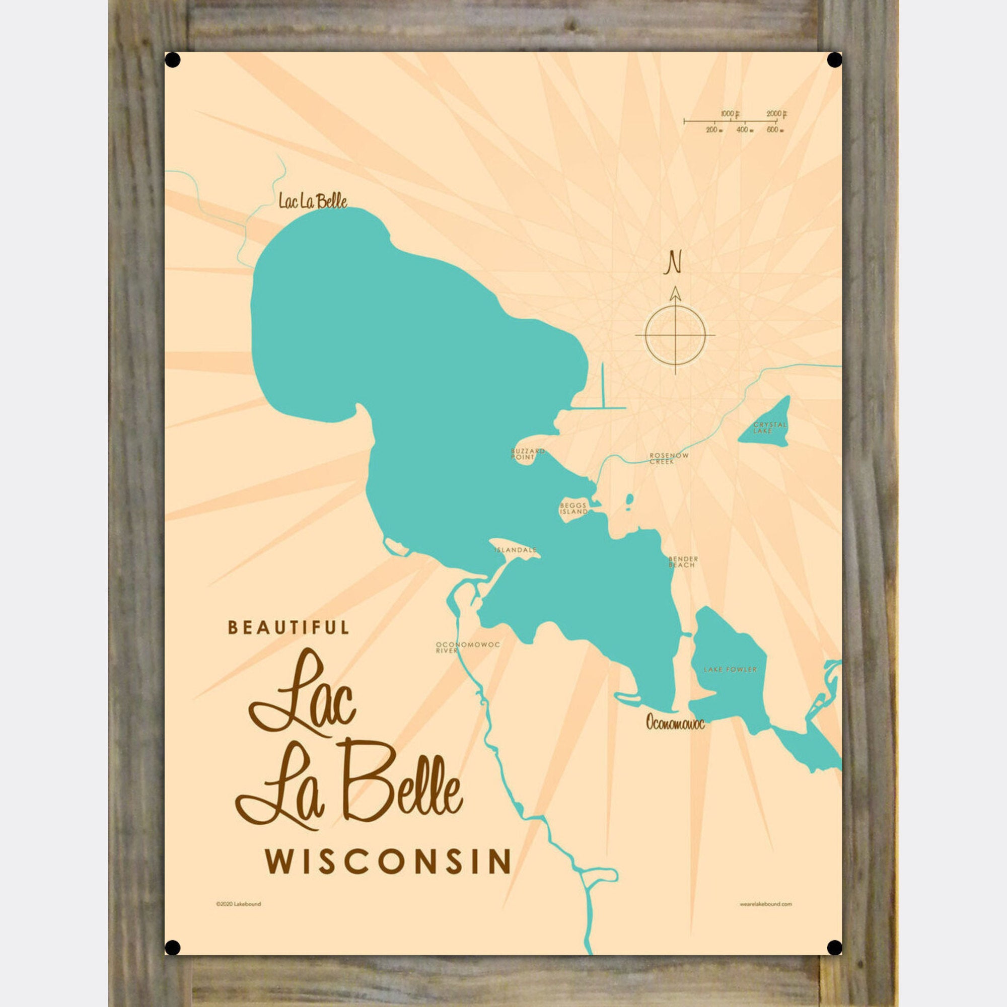 Lac La Belle Wisconsin, Wood-Mounted Metal Sign Map Art