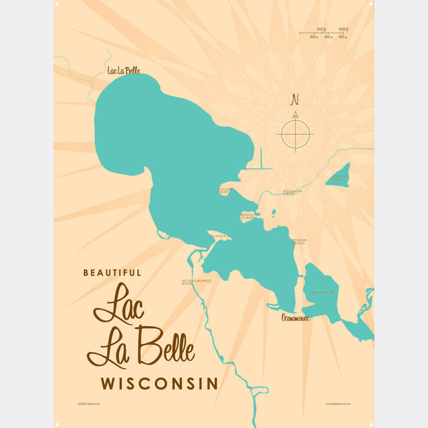 Lac La Belle Wisconsin, Metal Sign Map Art