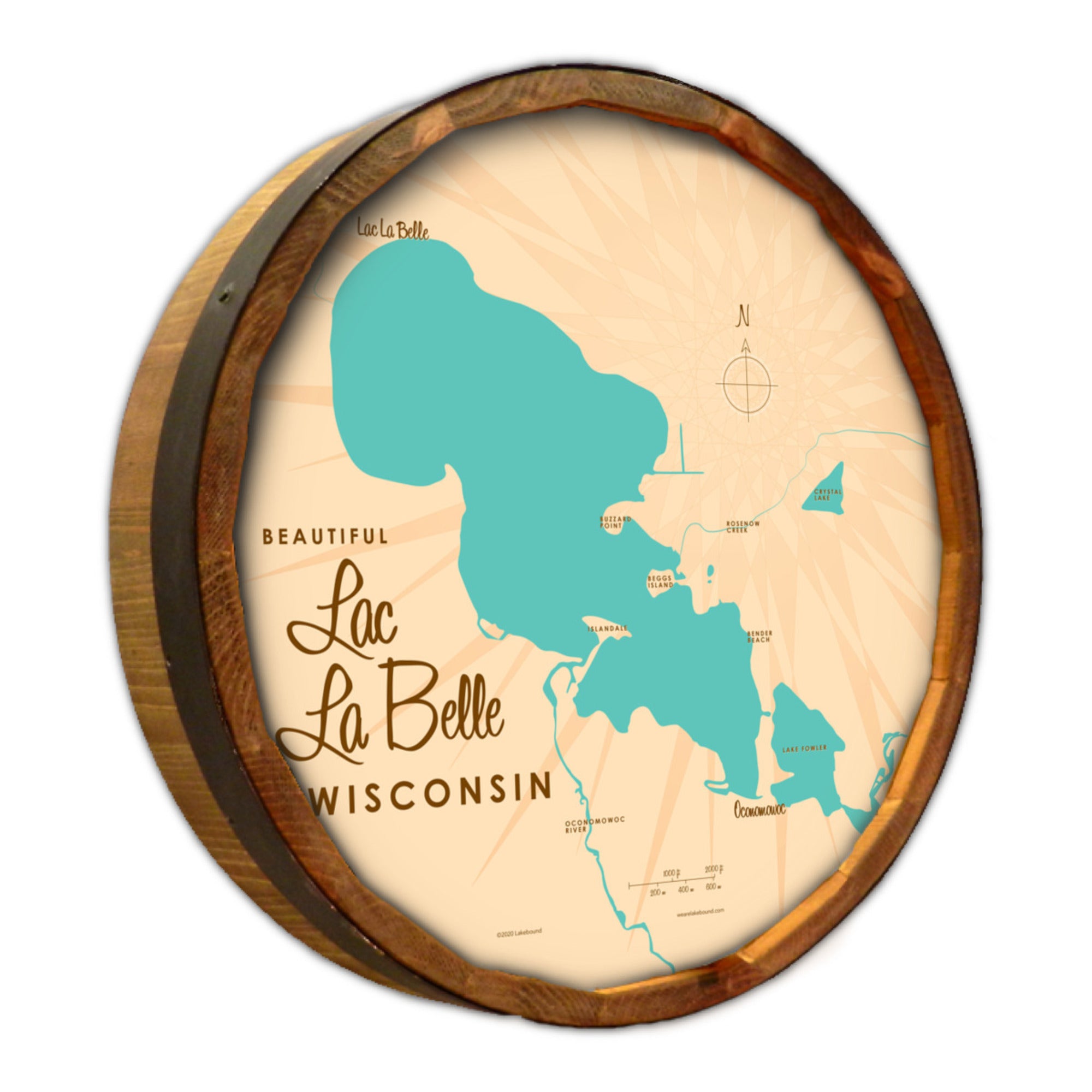 Lac La Belle Wisconsin, Barrel End Map Art