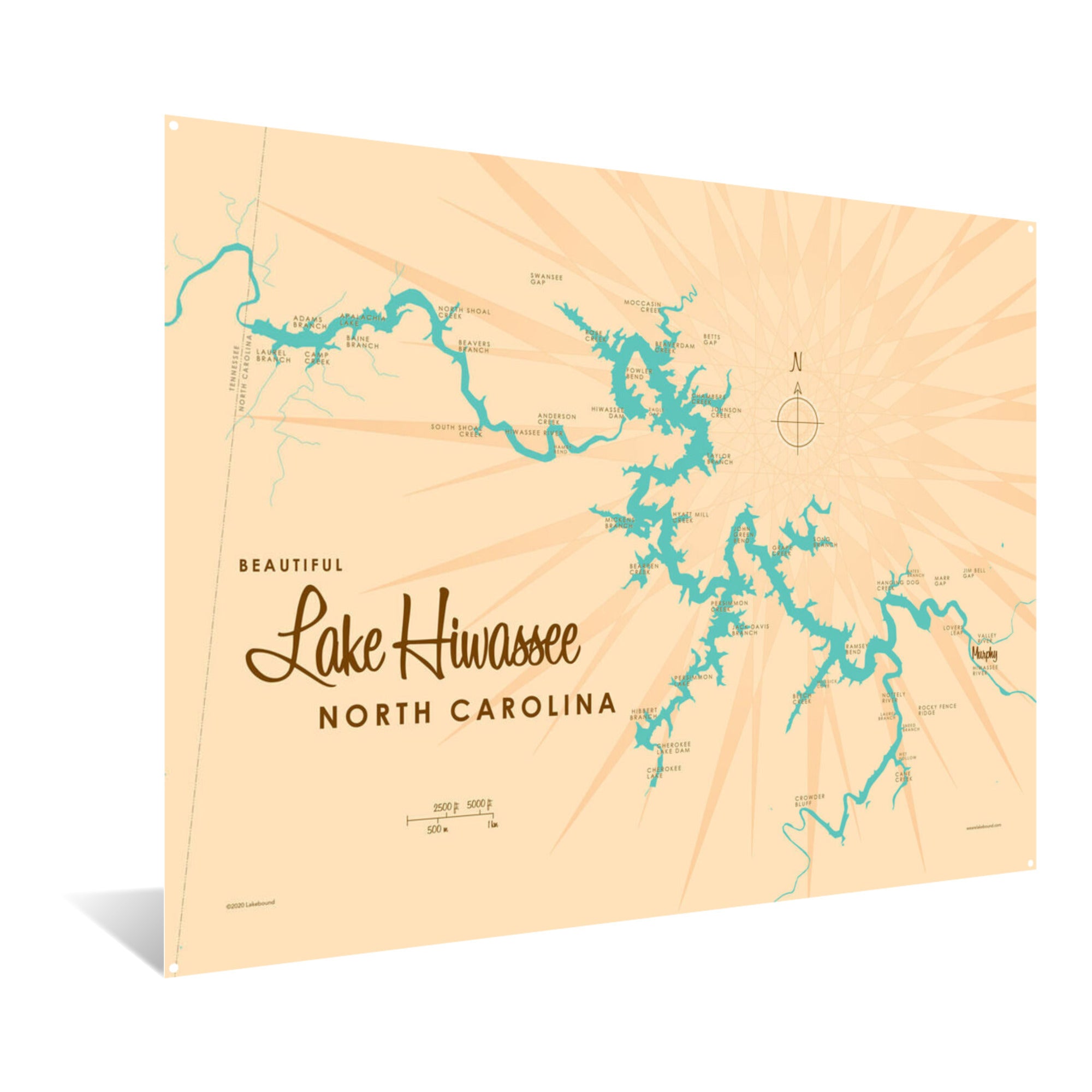 Lake Hiwassee North Carolina, Metal Sign Map Art