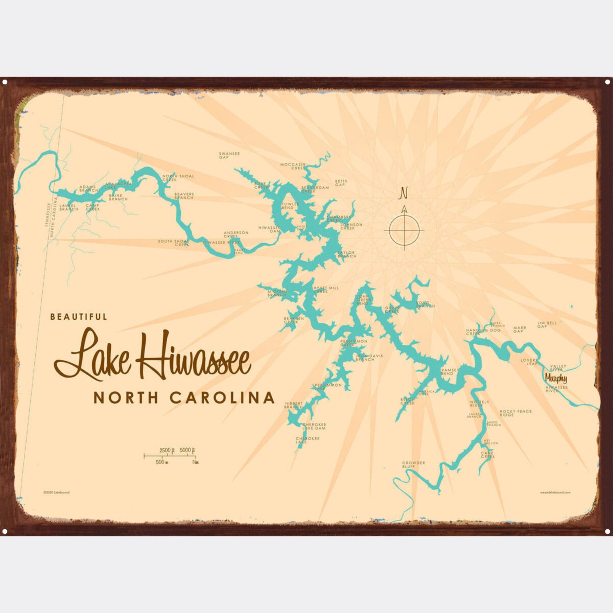 Lake Hiwassee North Carolina, Rustic Metal Sign Map Art