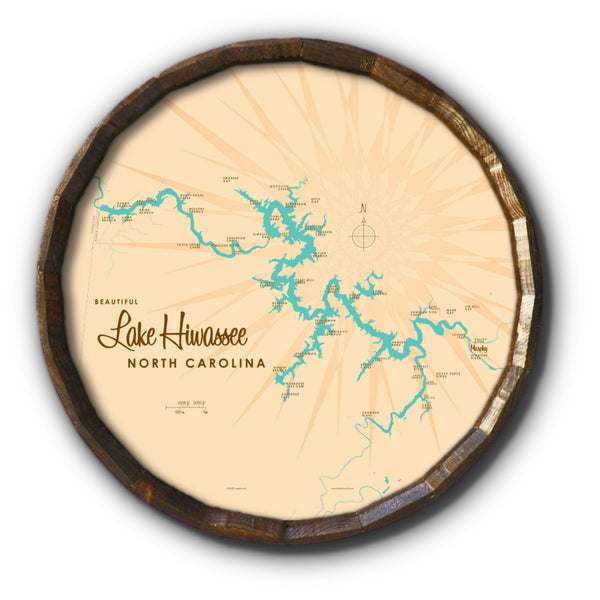 Lake Hiwassee North Carolina, Barrel End Map Art