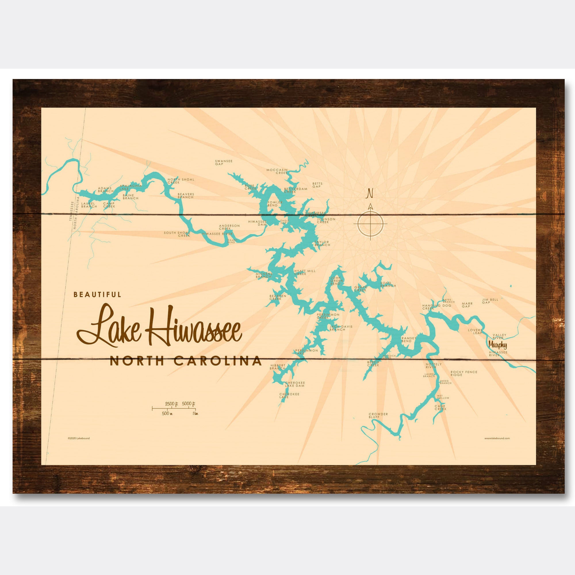 Lake Hiwassee North Carolina, Rustic Wood Sign Map Art