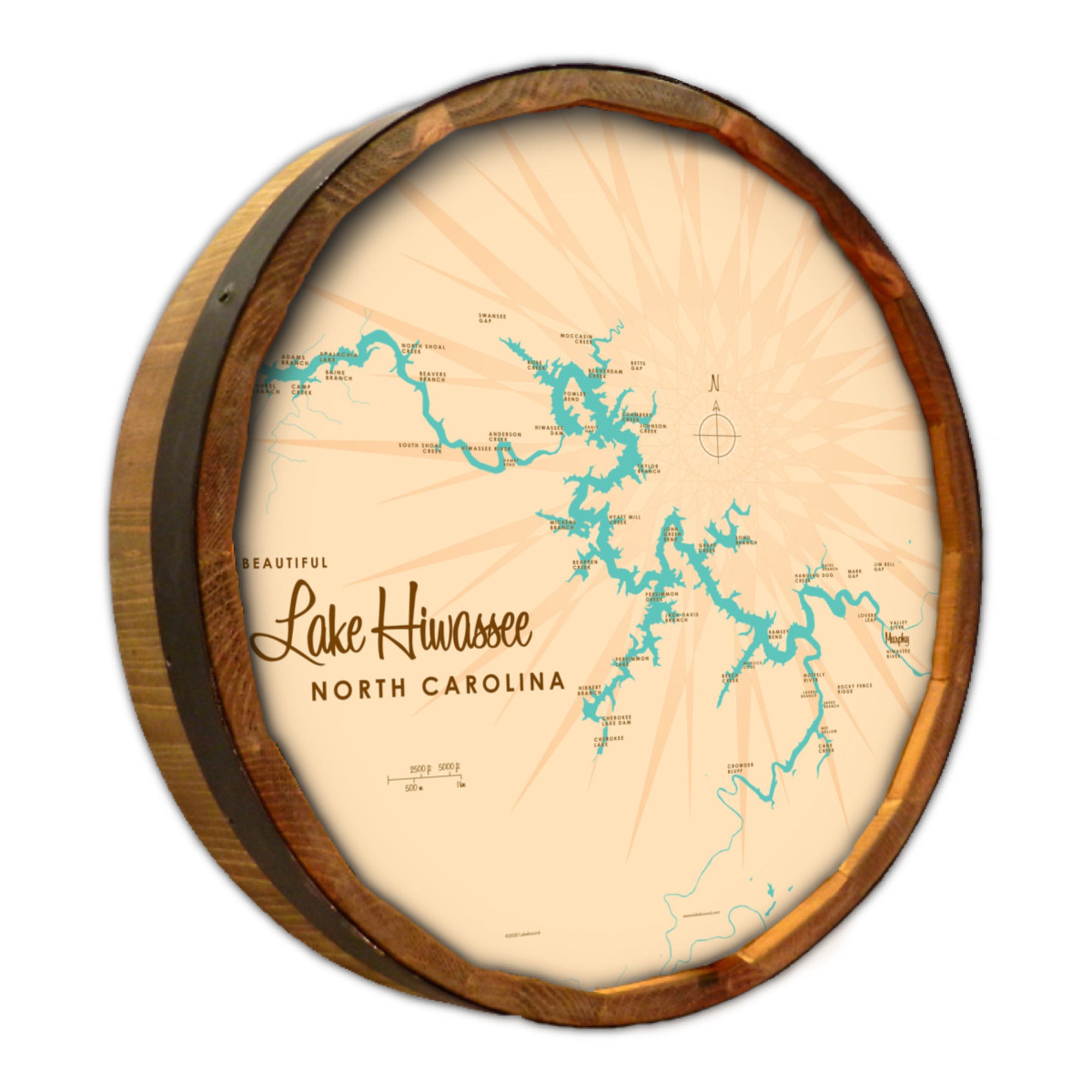 Lake Hiwassee North Carolina, Barrel End Map Art