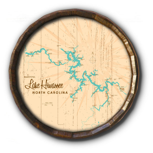 Lake Hiwassee North Carolina, Rustic Barrel End Map Art