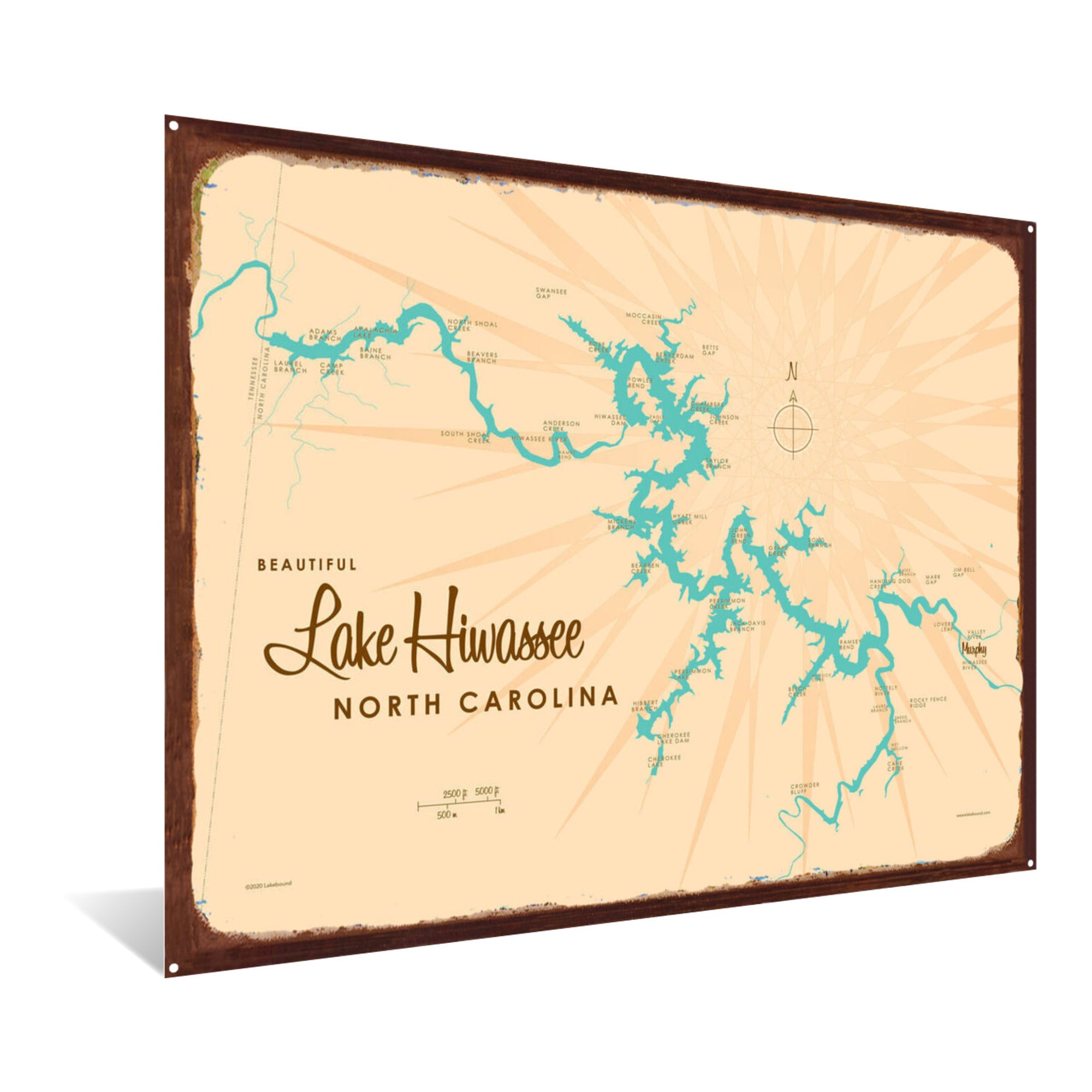 Lake Hiwassee North Carolina, Rustic Metal Sign Map Art