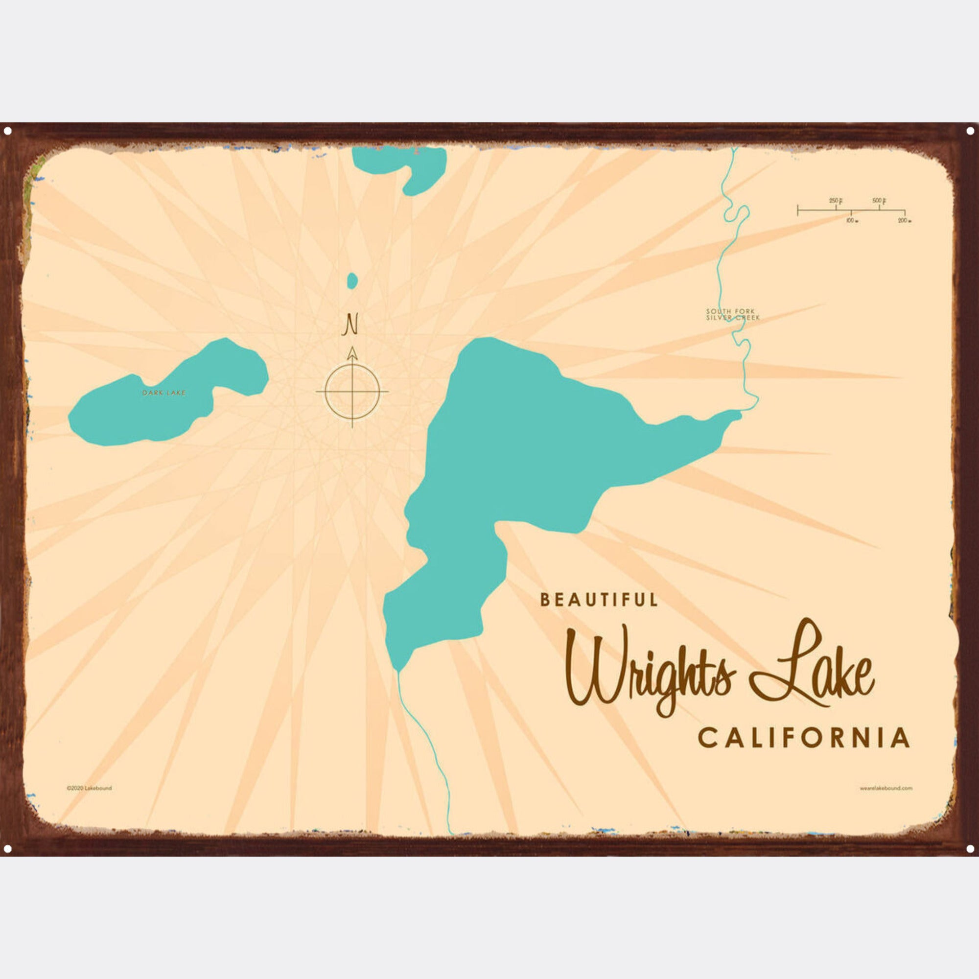 Wrights Lake California, Rustic Metal Sign Map Art