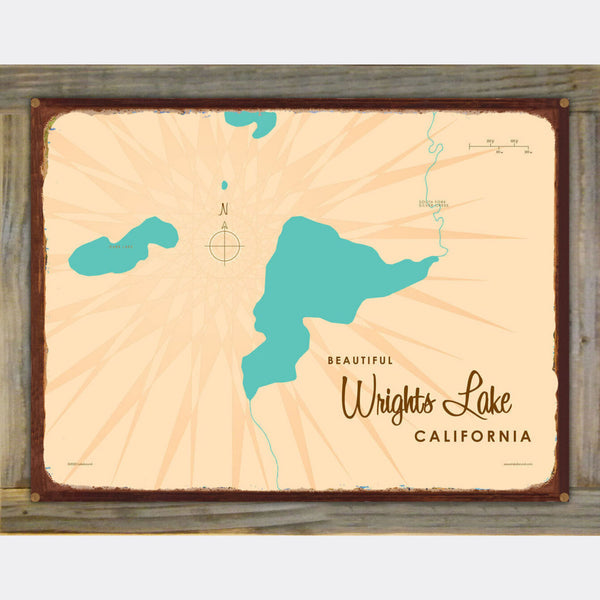Wrights Lake California, Wood-Mounted Rustic Metal Sign Map Art