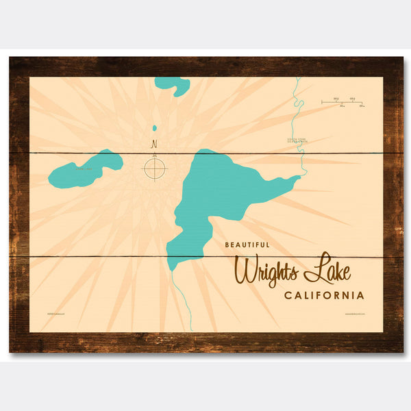 Wrights Lake California, Rustic Wood Sign Map Art